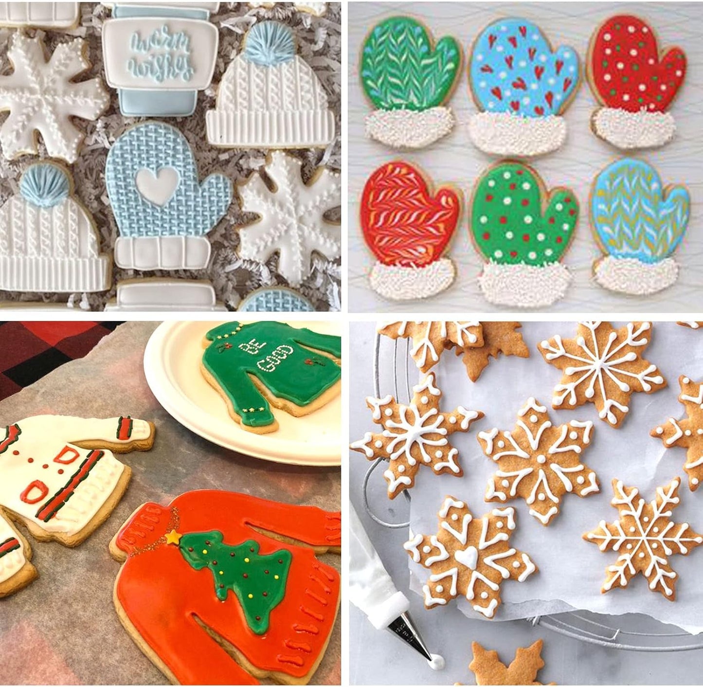 New Winter Christmas Cookie Cutter Set-5 Piece-Ugly Sweater, Hat, Mitten, Snowflake, Coffee Mug Cookie Fondant Biscui Cutters for Ugly Vintage Christmas Thanksgiving