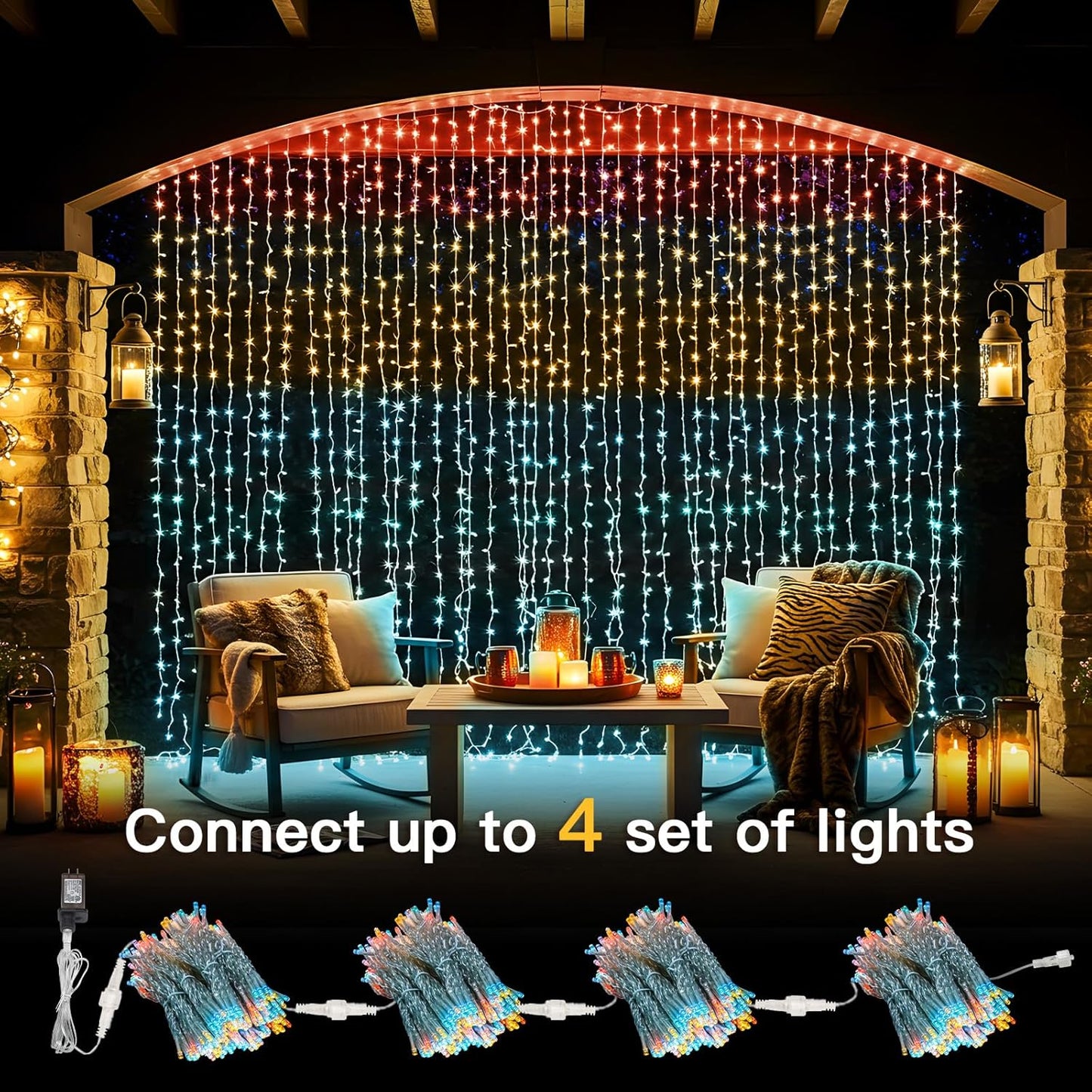 suddus Curtain Lights, 300 Led 9.8 * 9.8ft Sunset Curtain Fairy Lights, Hanging Lights for Bedroom, Backdrop, Room Decor, Wall, Window, Party, Tapestry, Multicolor