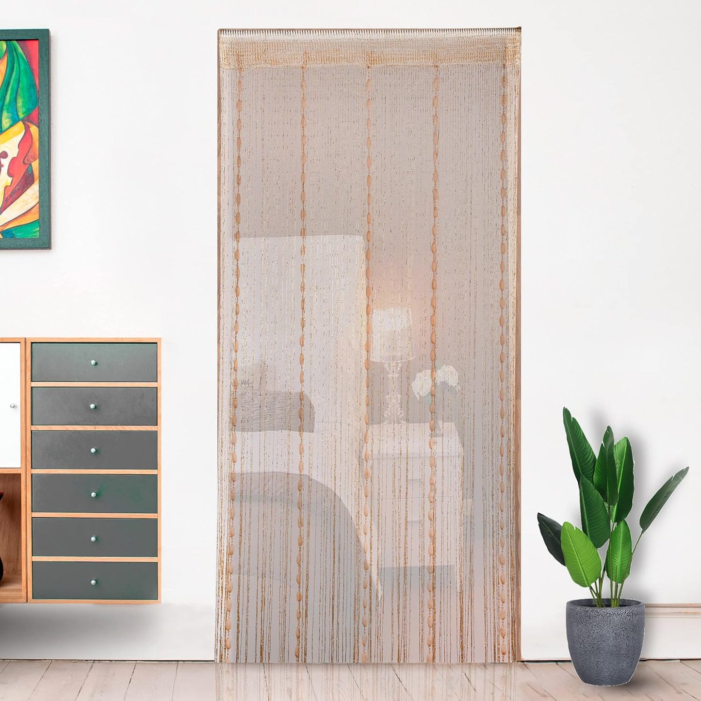 Hysenm Door String 39x79 Inch Curtains Champagne Panel Soft Balls Romantic Glitter Fringe Room Divider Home Décor Wedding Girls Bedroom Window Living Room Backdrop Party Doorways Closet Door,Champagne