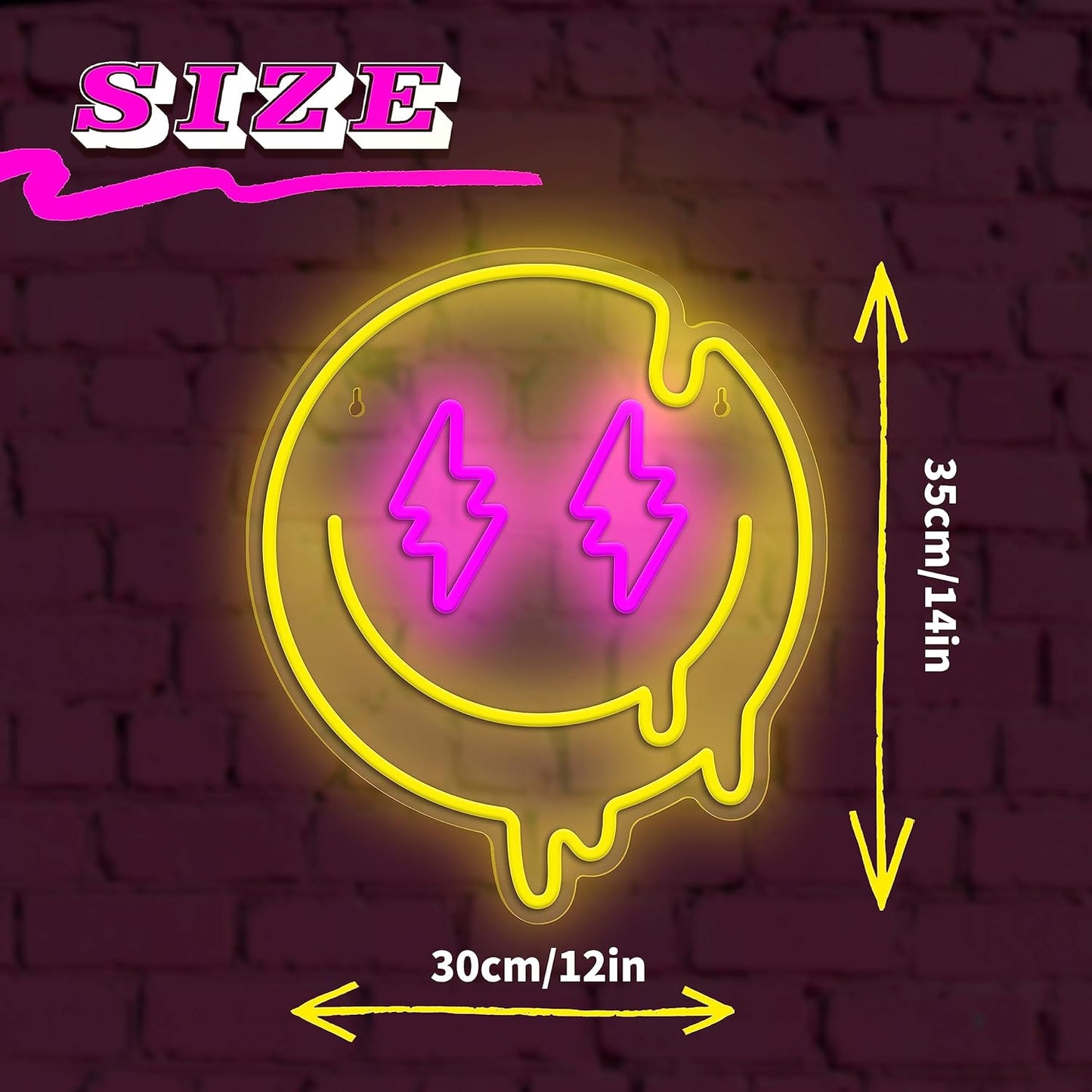 Melting Smile Face Neon Sign Dimmable Melted Smiling Face Neon Signs for Wall Decor Neon Smile Light Signs for Kids Room Party Bedroom Wall Art Decor USB Powered Holiday Gift