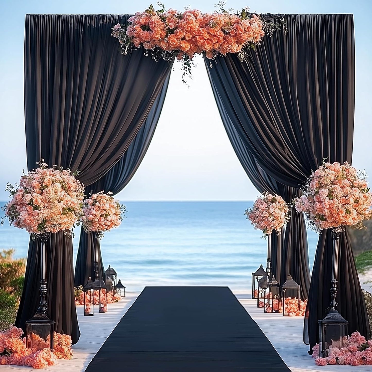 50ftx15ft Wrinkle Free Black Backdrop Curtain, 10 Panels 15FT Height Black Wedding Backdrop Drapes, Silky Polyester Back Drop Cloth for Birthday Photography Background Party Backdrop Draping