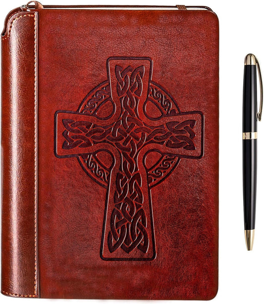 SETTINI® Lined Journal - Celtic Cross Journal for Writing Gift Set - Hardcover Vegan Leather, Includes Luxury Pen in a Unique Pen Holder, 192 Pages, 6 x 8.5 inches, Bible Journal, Birthday Gift