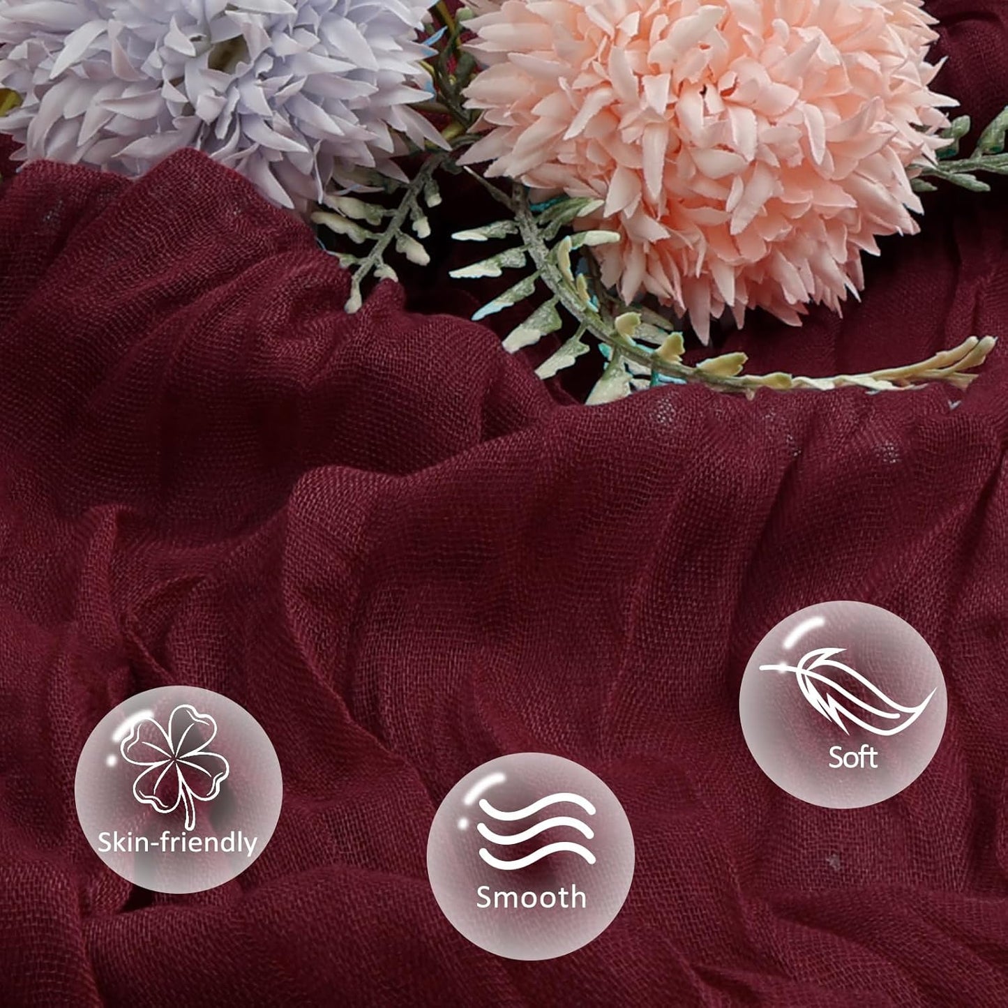 12 Pack Burgundy Cheesecloth Fall Table Runner 10ft Boho Gauze Fabric Cheese Cloth Table Runner 35 x 120 Inch Rustic Sheer Runner for Romantic Wedding Decor Baby Shower Party Centerpiece Decoration