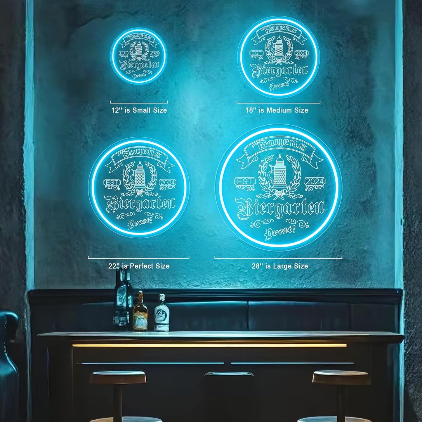 Custom Bar Neon Sign for Biergarten, Personalized LED Beer Barrel Wheat Signs for Wall Decor, Customizable Biergarten Signs for Men Dad Husband Gifts, Man Cave Home Bar Pub Tavern Bistro Business