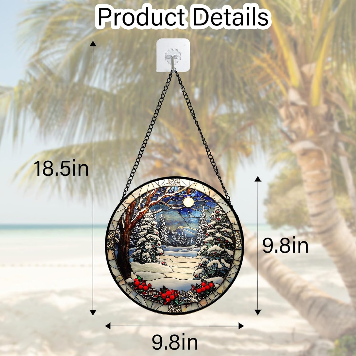 Stained Glass Window Hanging Christmas Tree Winter Snow Night Scenery 9.8" - Suncatcher Door Garden Kitchen Sun Catcher Home Decor Birthday for Mom Men Woman Friend