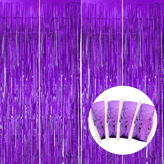 BEISHIDA 4 Pcs Purple Door Streamers Tinsel Curtain Party Streamers Backdrop Fringe Foil Wall Background for Birthday Halloween Wedding Party Decoration(3.28 ft x 6.56 ft)