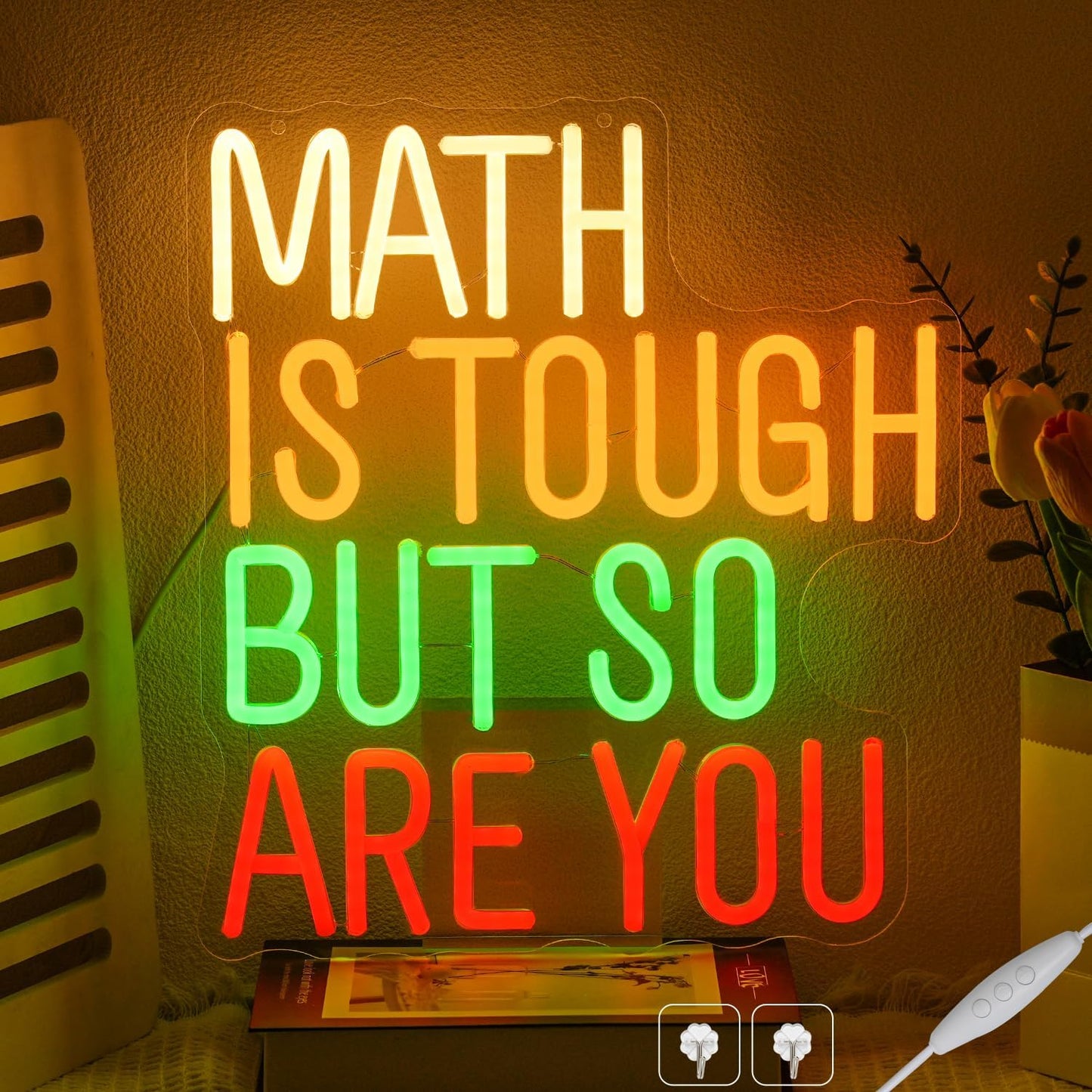 Math Is Tough But So Are You Neon Sign for Classroom, Inspirational Colorful Math Neon Light Dimmable Student LED Light up Signs for Classroom, Kid Room, Office, Library Decoration