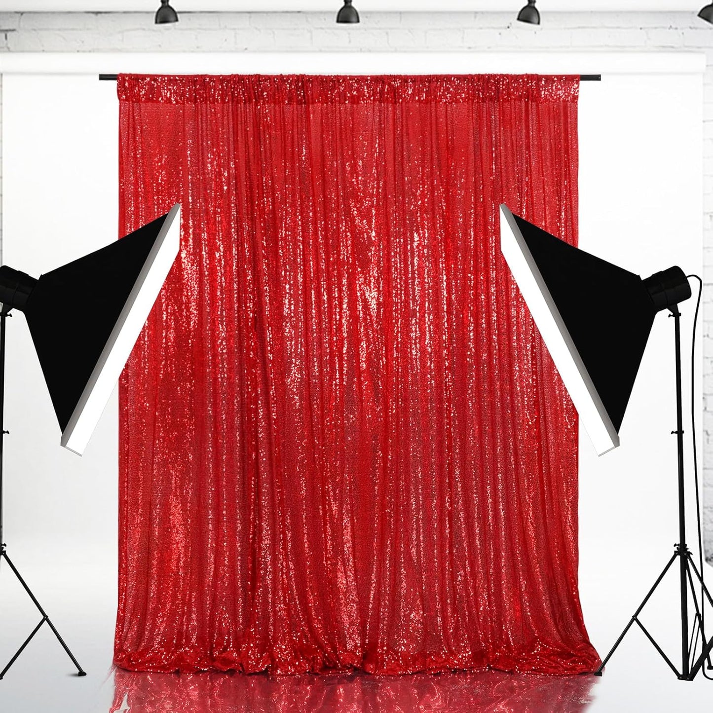 Eternal Beauty Red Sequin Backdrop, 10x10 Ft Glitter Background Curtains for Christmas Shimmer Photography Party Wedding Birthday Back Drop Decor