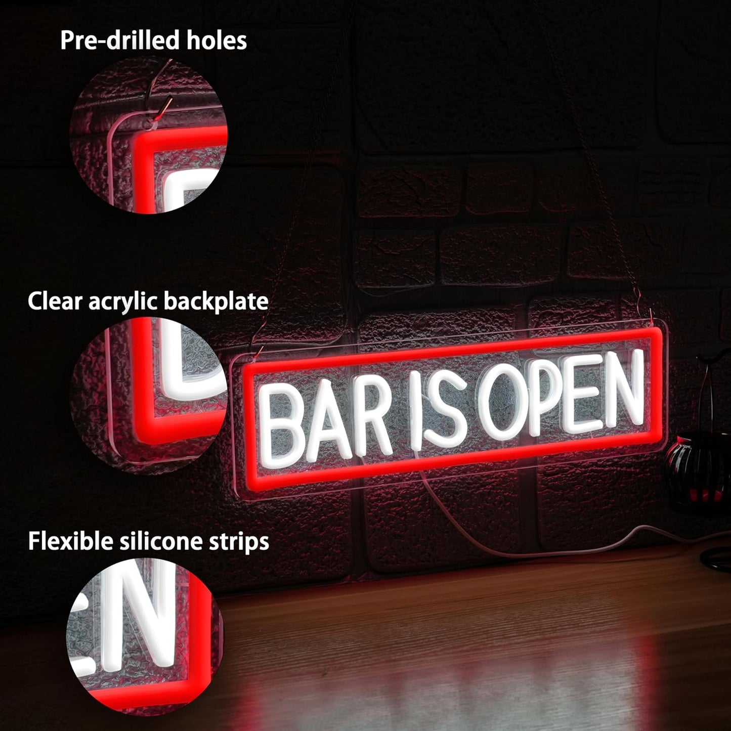 Bar Is Open Neon Sign for Wall Decor,USB Powered Led Bar Neon Sign Open Light up Sign for Pub Beer Party Business Window(15.75 * 4.72In)
