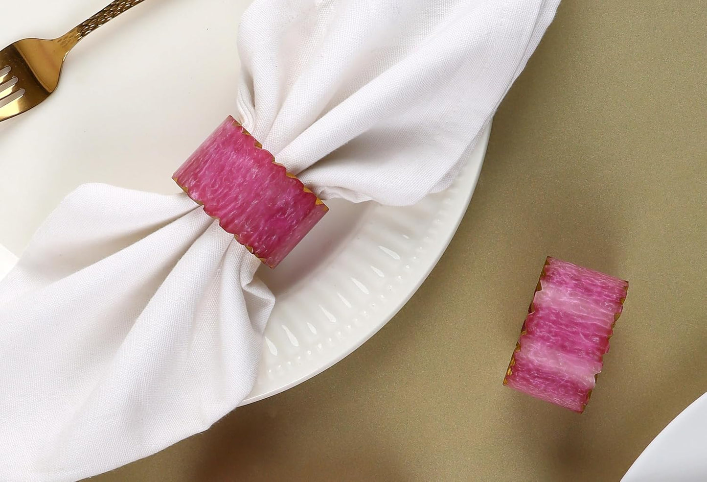 Napkin Rings Set of 12 - Handmade Epoxy Resin Napkin Holders | Elegant Table Decor for Dining, Weddings & Parties | Durable & Stylish Farmhouse Napkin Rings (Pink Gold) - ALPHA Living HOME