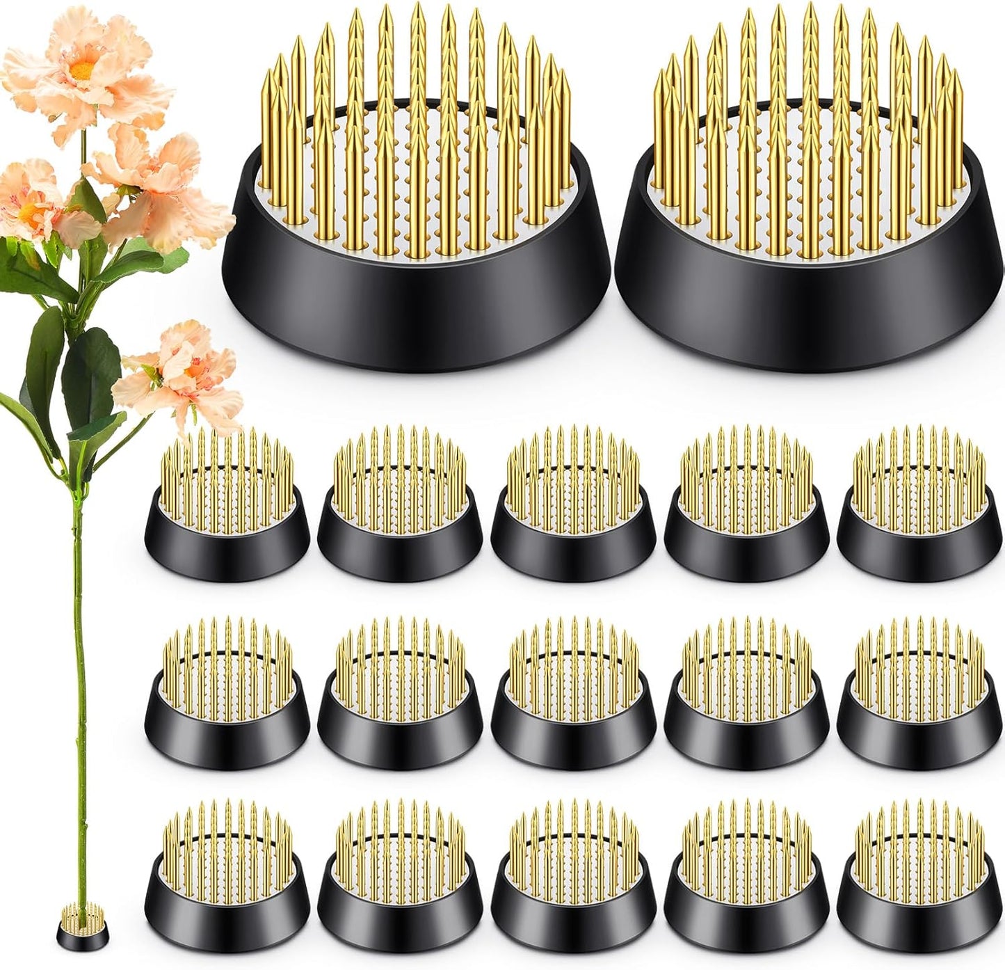 Kritkin 24 Pieces Flower Frogs Holder Mini Floral Round Flower Japanese Arranger Fixed Pin Holder for Arrangements Floral Plant Small Vase Ikebana Decoration Supplies Plant Fixation(1.34 Inch,Gold)