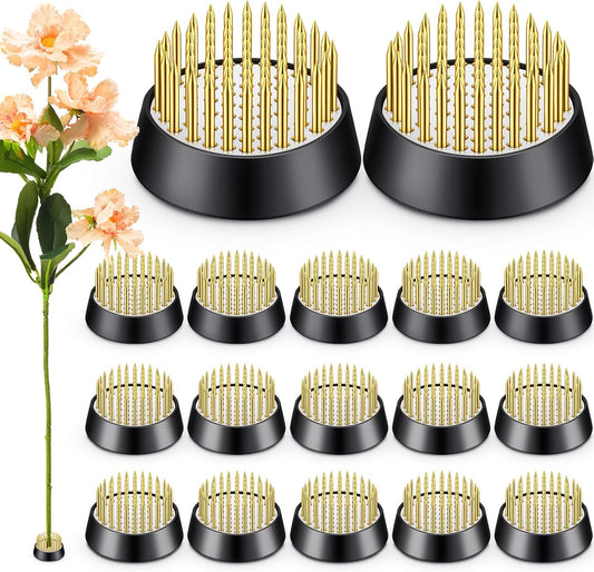 Kritkin 24 Pieces Flower Frogs Holder Mini Floral Round Flower Japanese Arranger Fixed Pin Holder for Arrangements Floral Plant Small Vase Ikebana Decoration Supplies Plant Fixation(1.34 Inch,Gold)