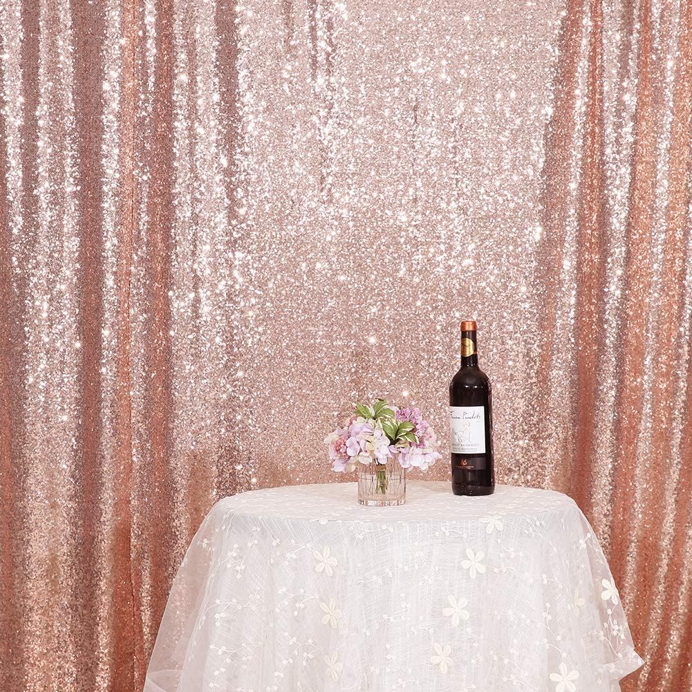Eternal Beauty Rose Gold Sequin Backdrop, 8x10 Ft Glitter Background Curtains for Shimmer Photography Party Wedding Birthday Back Drop Decor