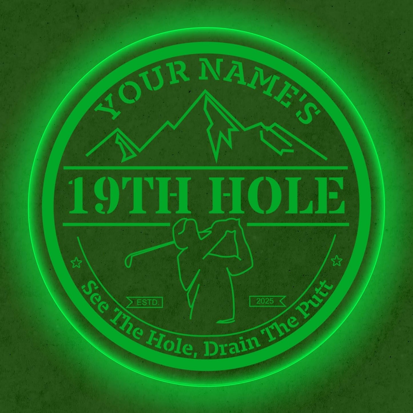 Custom 19th Hole Golf Bar Sign – Personalized LED Color Changing Acrylic Wall Decor for Home Bar, Man Cave, or Patio (19th Hole, 16 INCHES)