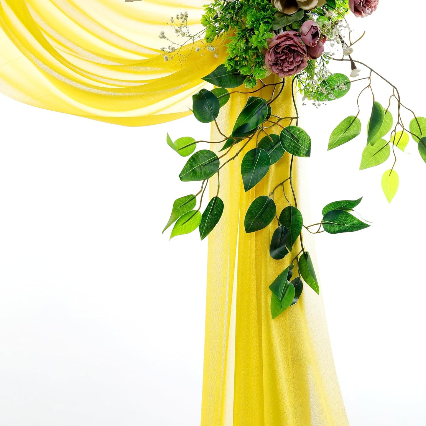 VDS Pack of 2 Panel (30 Inch X 20 Feet) Wedding Arch Draping Fabric Sheer Chiffon Fabric Drapery for Wedding Ceremony Reception Swag Backdrop Canopy Chuppah ARBO Altars Decoration (Yellow)