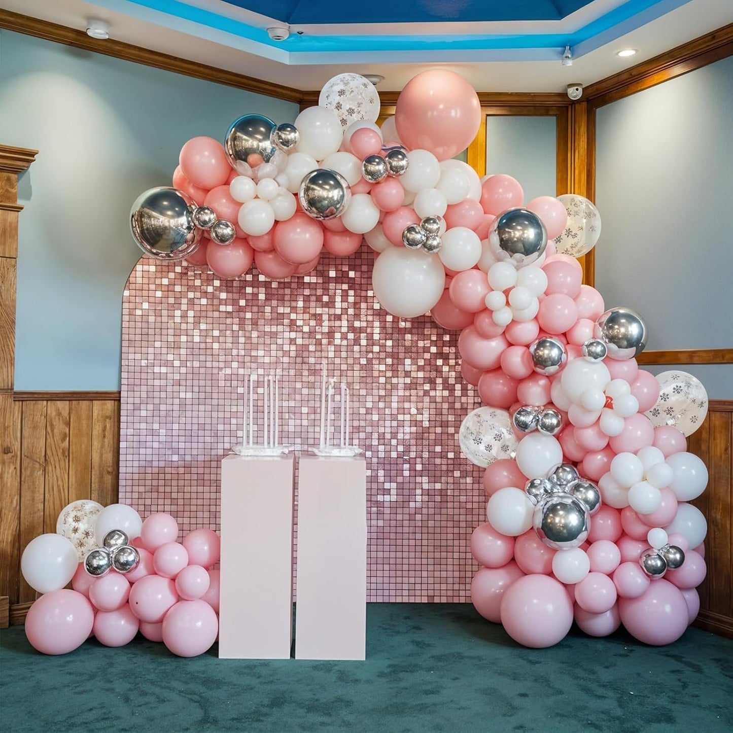 Pink and Silver Balloons, 52 PCS Snowflake Pink and White Balloons, 12 Inch Pink White Silver Pearl Pink Latex Balloons for Girl Baby Shower Birthday Bridal Wedding Party Decorations