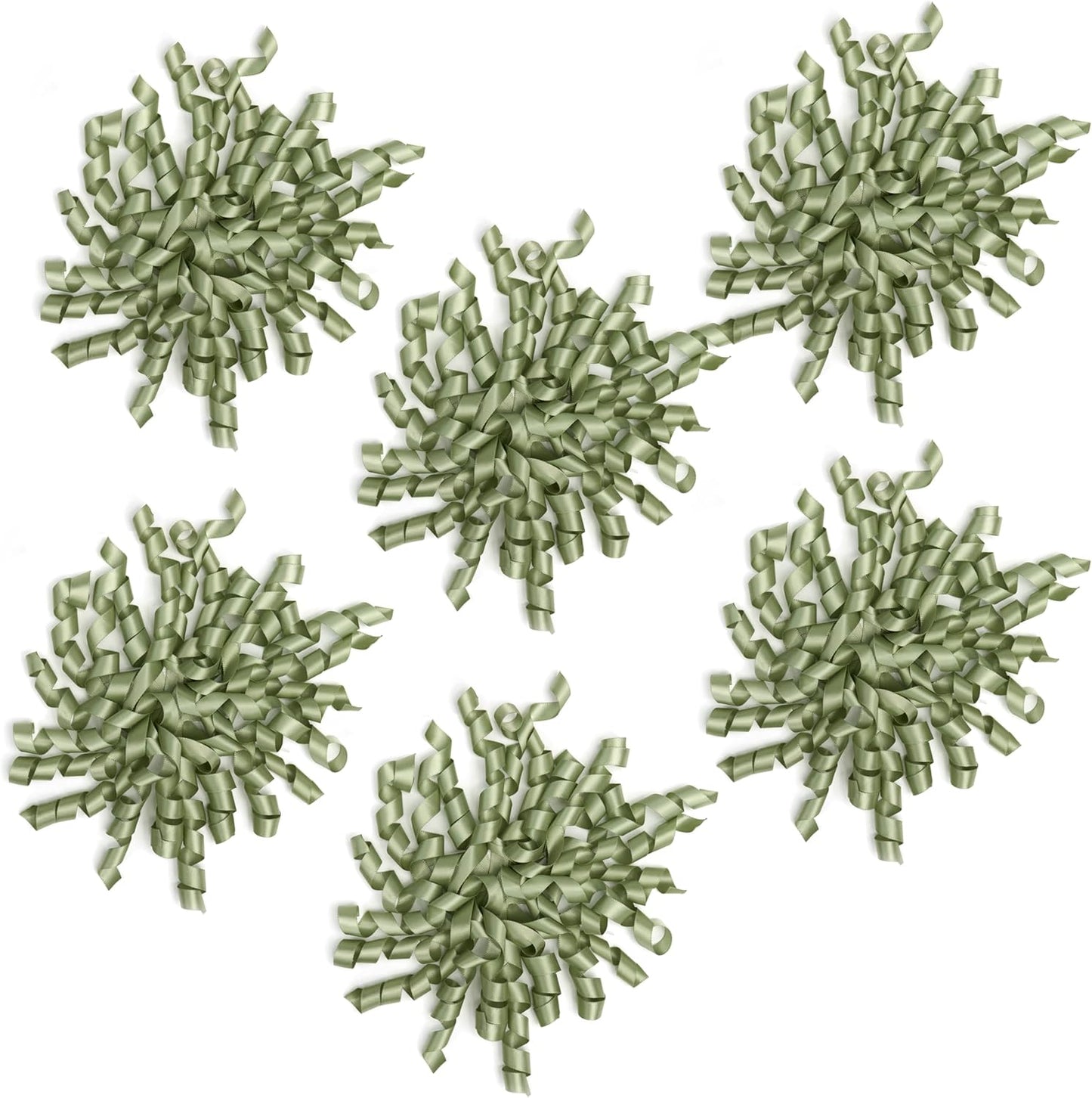 6 Inch Sage Curly Bows for Gift Wrapping Set of 6, Self Adhesive Bows Green Gift Bows for Presents, Satin Ribbon Bows for Birthday, Wedding, Christmas, Bridal Shower, Gift Wrap Accessory