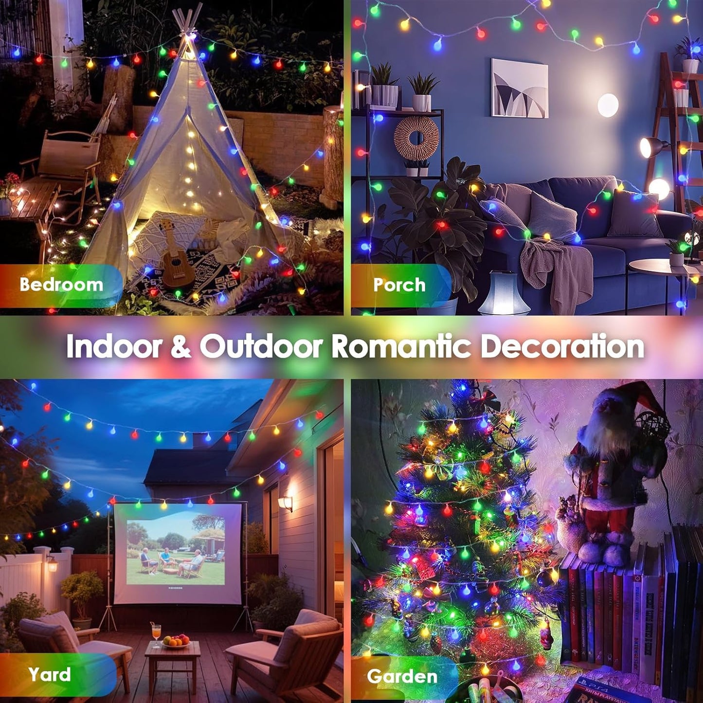 LORRYTE Connectable 100LED Christmas Lights Outdoor Indoor - 43FT Multicolor Globe String Lights with Remote, 8 Modes Plug in Fairy Light Waterproof for Christmas Decorations Bedroom Decor