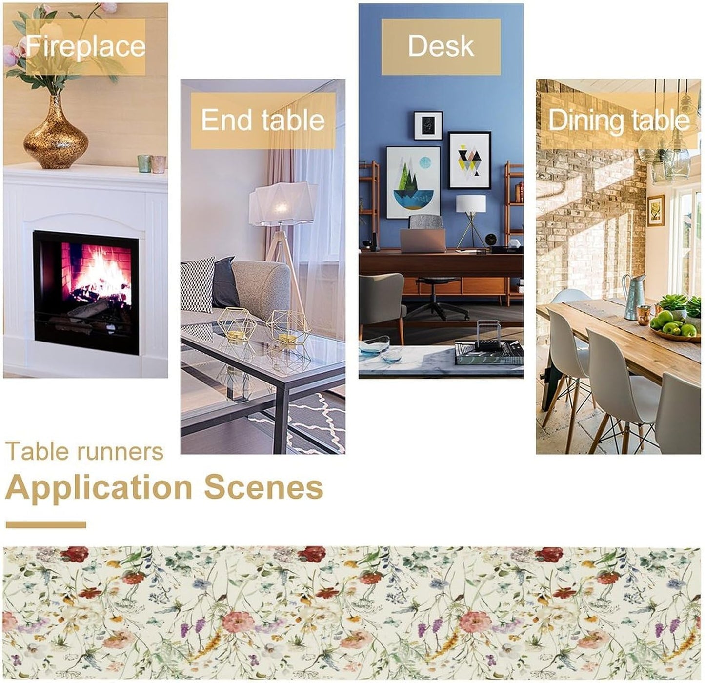 Floral Butterfly Table Runner,Rustic Colorful Flower Botanical Watercolor Pattern Print Burlap for Hotel Indoors Outdoor Dining Room Kitchen Holiday Party, 13x70in