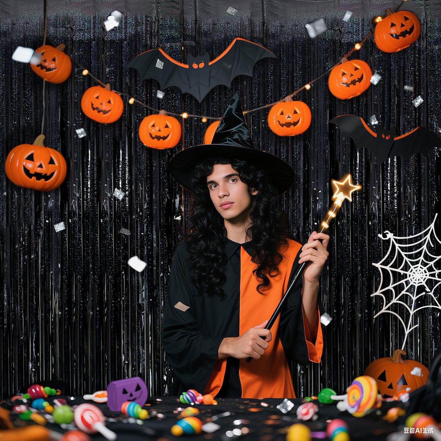 10 Pack Black Streamers Backdrop Tinsel Foil Fringe Curtains Party Decorations Birthday Wednesday Graduation Wizard Party Decorations for Men