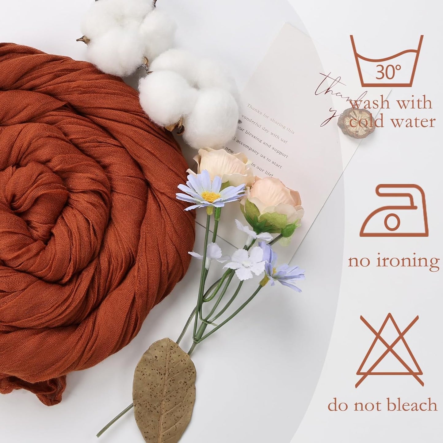 6 Pack Fall Thanksgiving Table Runner Terracotta Cheesecloth 10ft Boho Gauze Fabric Cheese Cloth Burnt Orange Table Runner 35 x 120 Inch Rustic Sheer for Wedding Décor Party Centerpiece Decoration