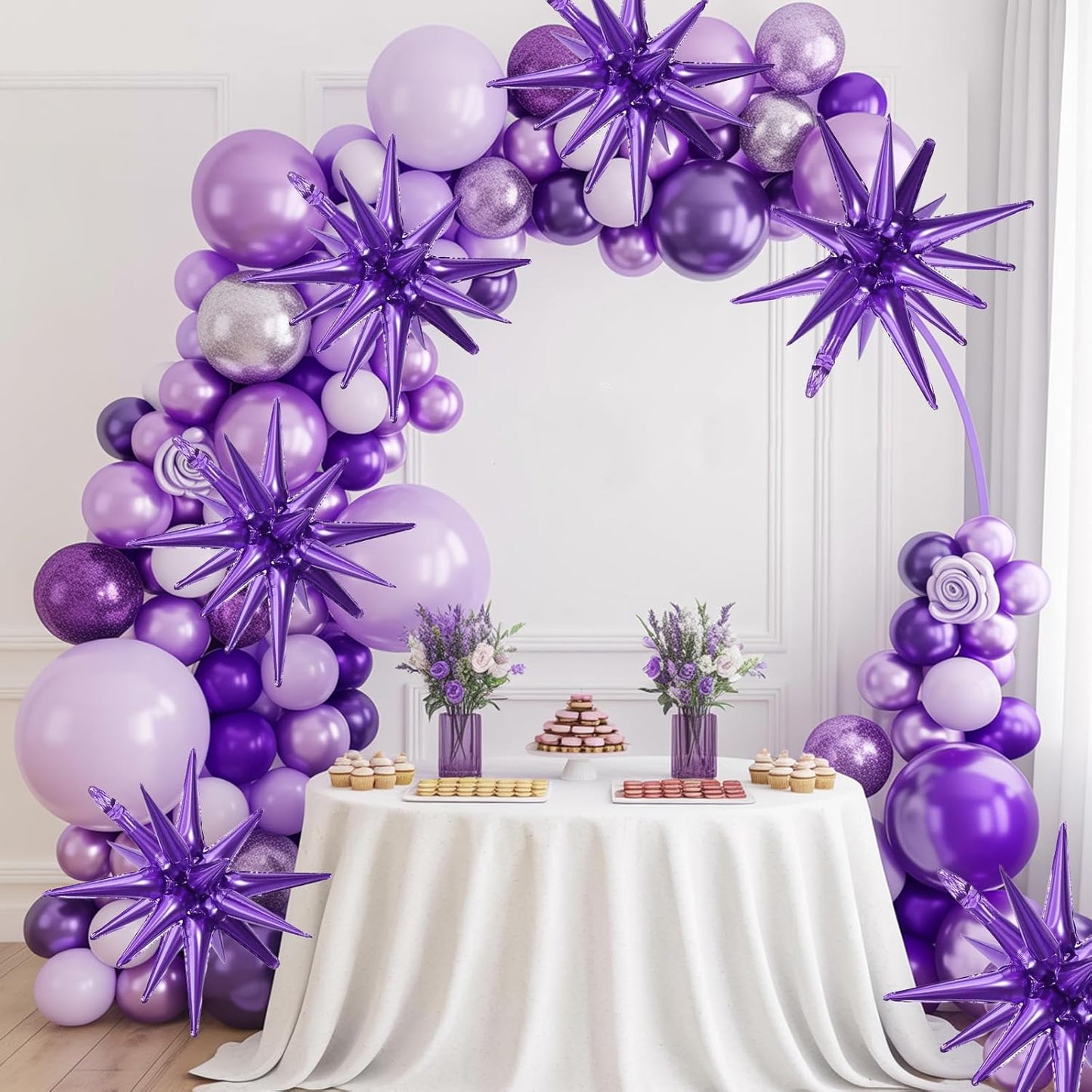 Purple Star Balloons,9Pcs 22Inch Dark Purple Explosion Spike Cone Helium Polyester Film Star Foil Balloons for Birthday Halloween Graduation Anniversary Baby Shower Party Decorations