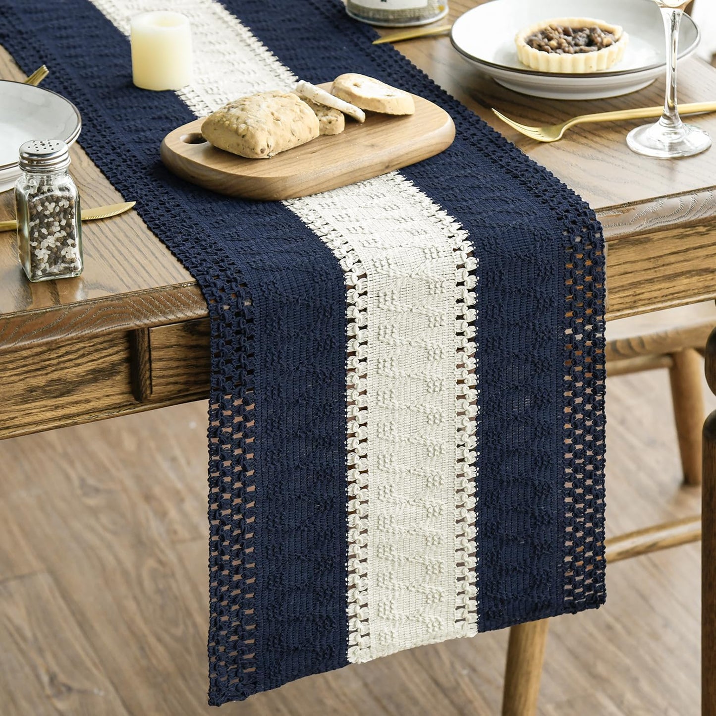 Artoid Mode Dark Blue Farmhouse Rustic Table Runner, Seasonal Hollow Kitchen Dining Table Decoration for Home Party Decor 12x90 Inch