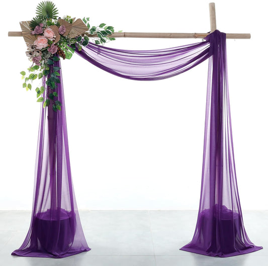 VDS Pack of 1 Panel (30 Inch X 30 Feet) Wedding Arch Draping Fabric Sheer Chiffon Fabric Drapery for Wedding Ceremony Reception Swag Backdrop Canopy Chuppah ARBO Altars Decoration (Purple)