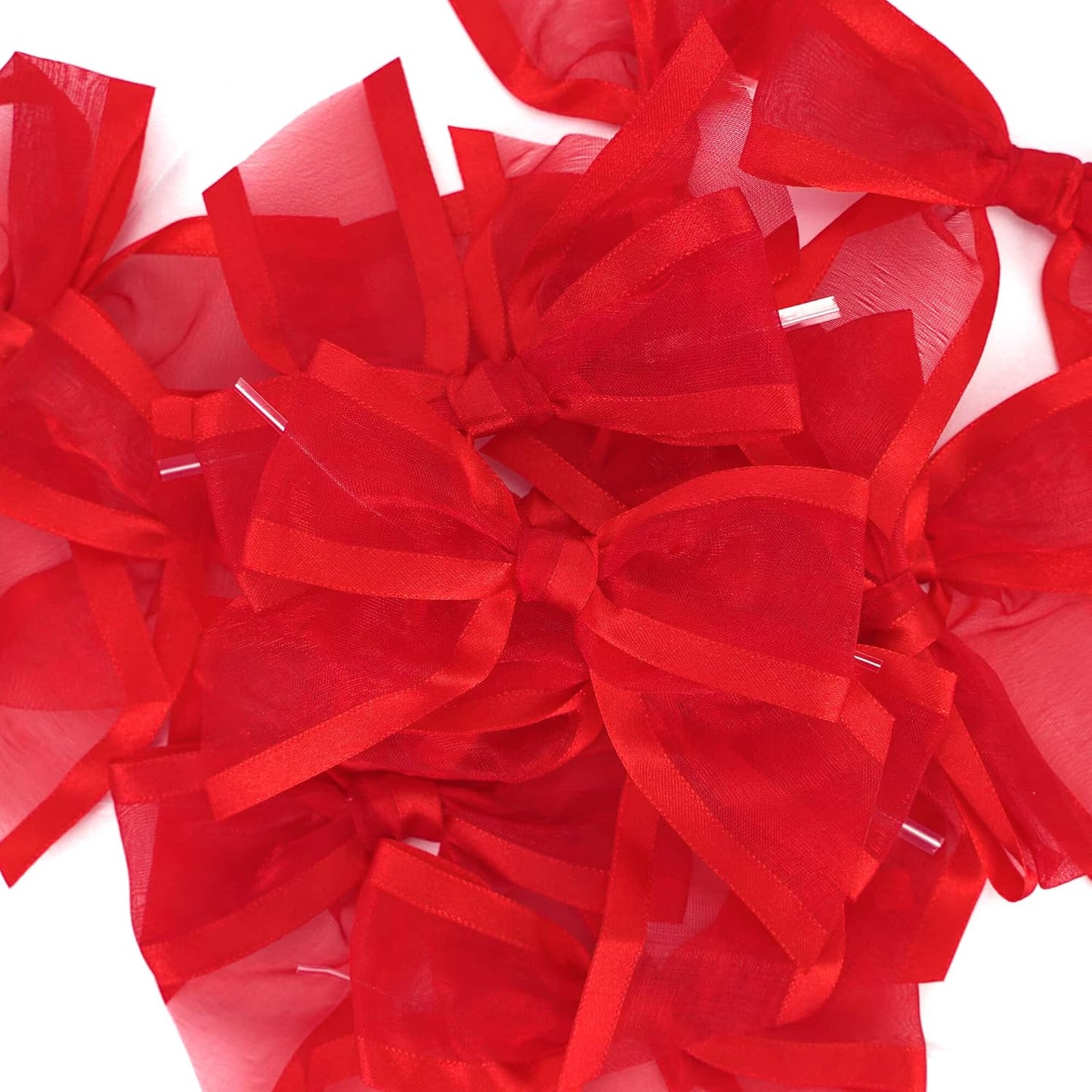 AIMUDI Red Bows for Crafts 4" Organza Bows Premade Twist Ties Bows for Gift Wrapping Crafts Treat Bags Baskets Cake Pop Baby Shower Birthday Wedding Christmas Decor - 12 Counts