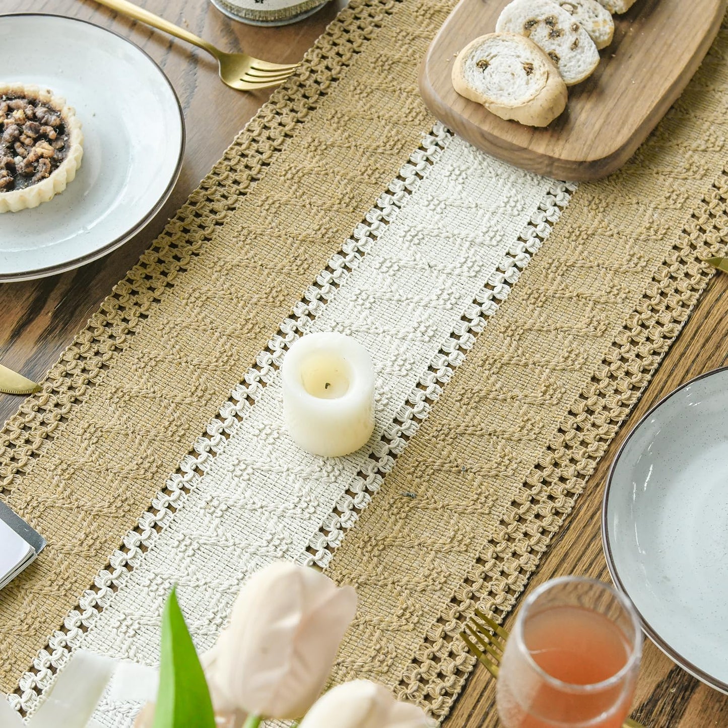 Artoid Mode Burlap Brown Farmhouse Rustic Table Runner, Seasonal Hollow Kitchen Dining Table Decoration for Home Party Decor 12x72 Inch