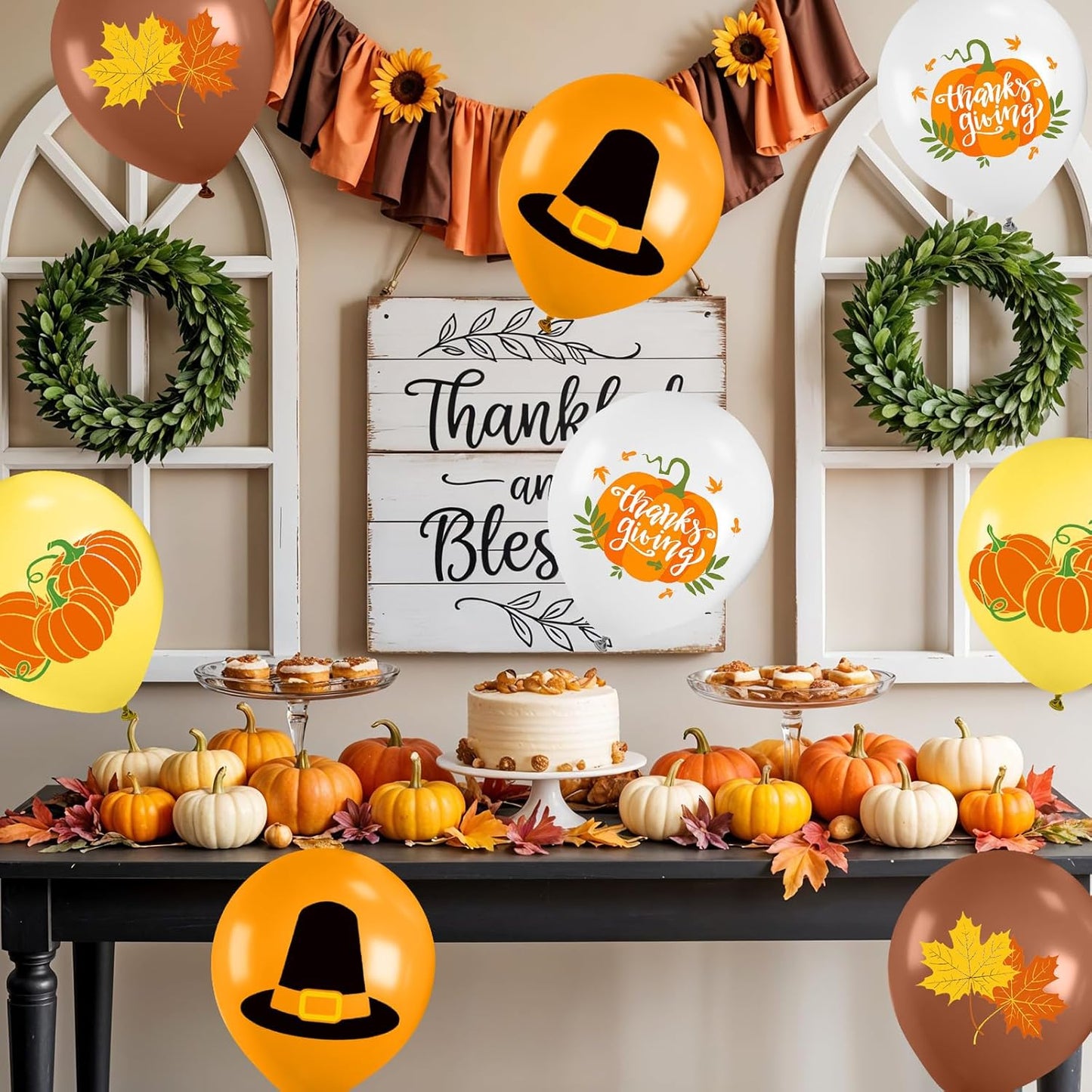 Thanksgiving Balloons, 12 Inch Orange Coffee Brown Yellow White Pumpkin Fall Maple Balloons for Boy Girl Thanksgiving Fall Birthday Autumn Party Decoration Pumpkin Baby Shower Anniversary Backdrop
