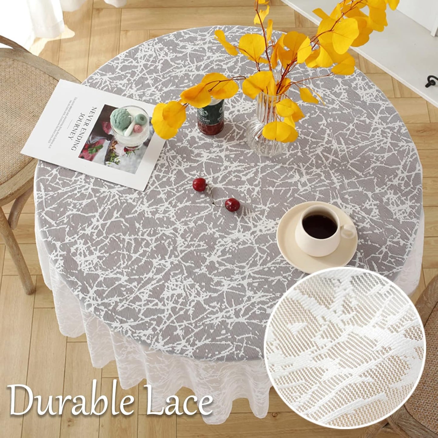 Jeloris Round Lace Tablecloth with Elegant Scalloped Bottom for Any Special Event Such as Wedding, Birthday Party, Baby Shower, Anniversary (48 inch, Style 3)