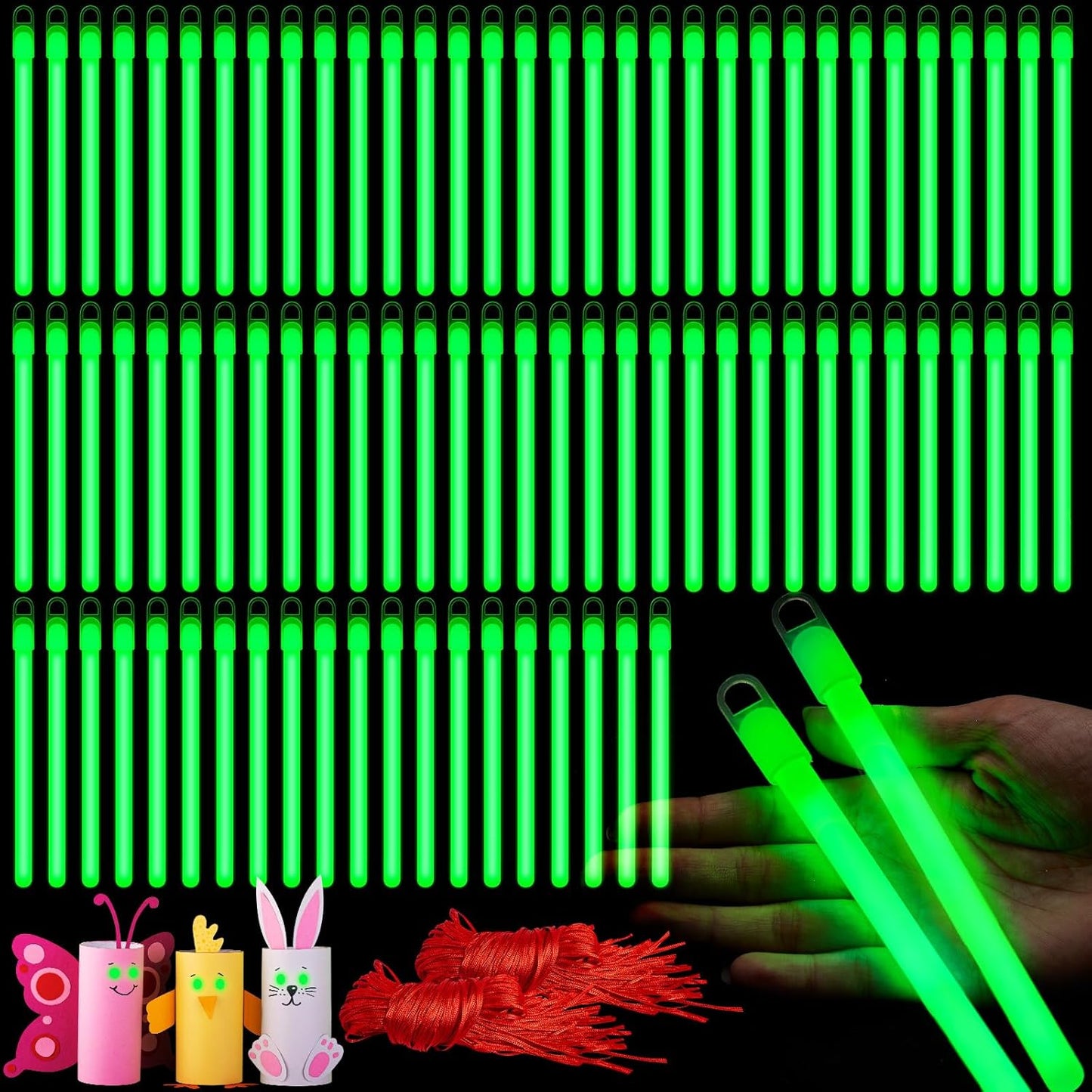 Lewtemi 4" or 6" 100 Pack Bright Glow Sticks Bulk, Glow in The Dark Party Supplies Birthday and Holidays Party Favors