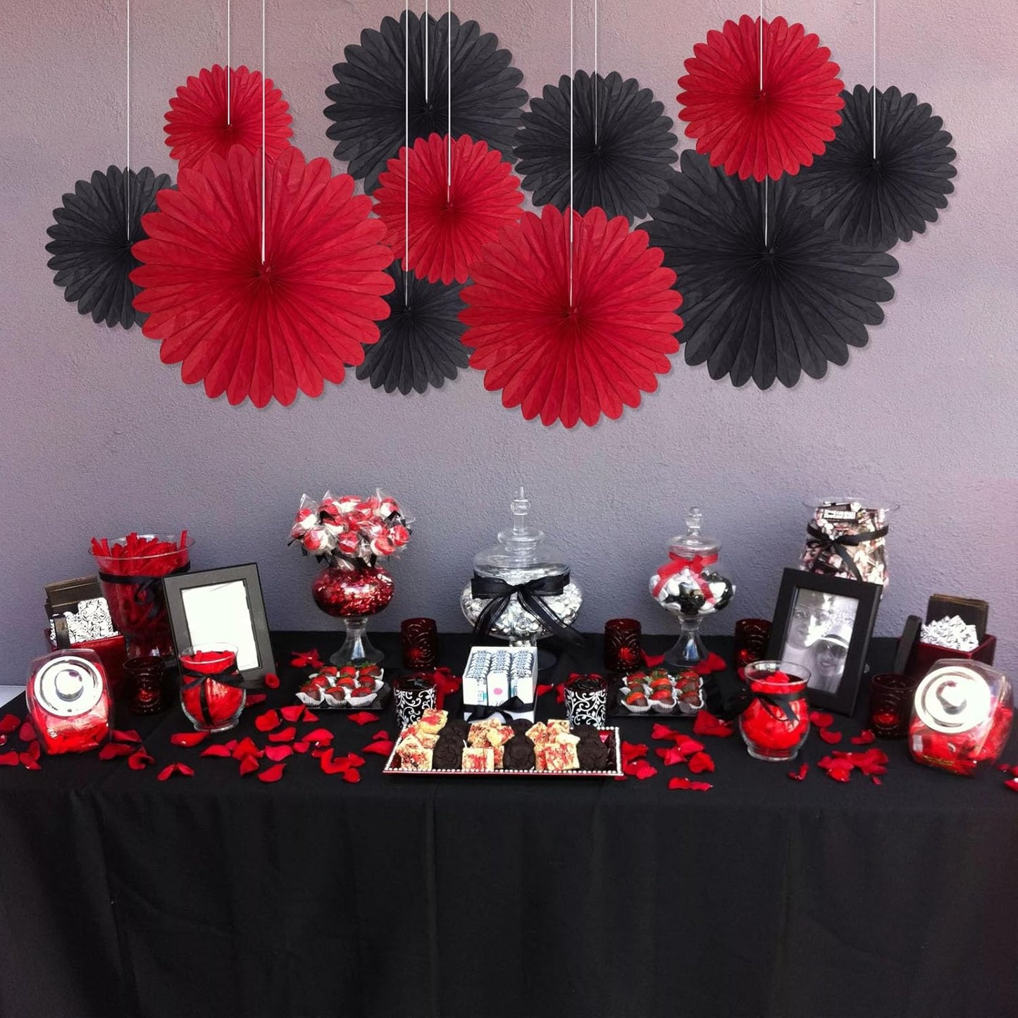 20 Pcs Black Red Hanging Paper Fan, Hanging Honeycomb Round Paper Fans for Weddings, Birthdays, Christmas, Baby Showers, Classroom, Events Ceiling Party Supplies Decorations