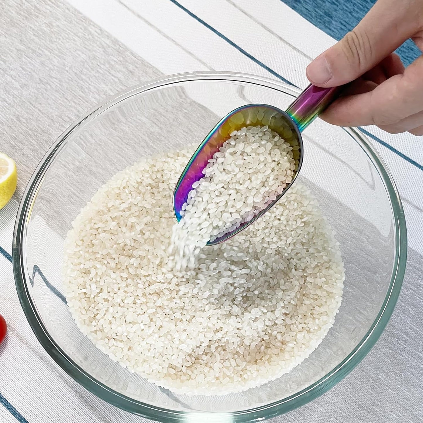 Metal Ice Scoop 3 Oz, Small Stainless Steel Ice scooper for Ice Maker Ice Bucket Kitchen Freezer Bar Party Wedding, Multipurpose for Coffee Bean,Flour Scoop,Dog Food Scoop (3 OZ-Rainbow)