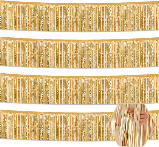 4 Pack 10 Feet Rainbow Foil Fringe Garland Metallic Tinsel Streamers Banner Wall Hanging Curtain Backdrop for Parade Floats, Wedding, Graduate, Mother's Day, Birthday Party Decoration