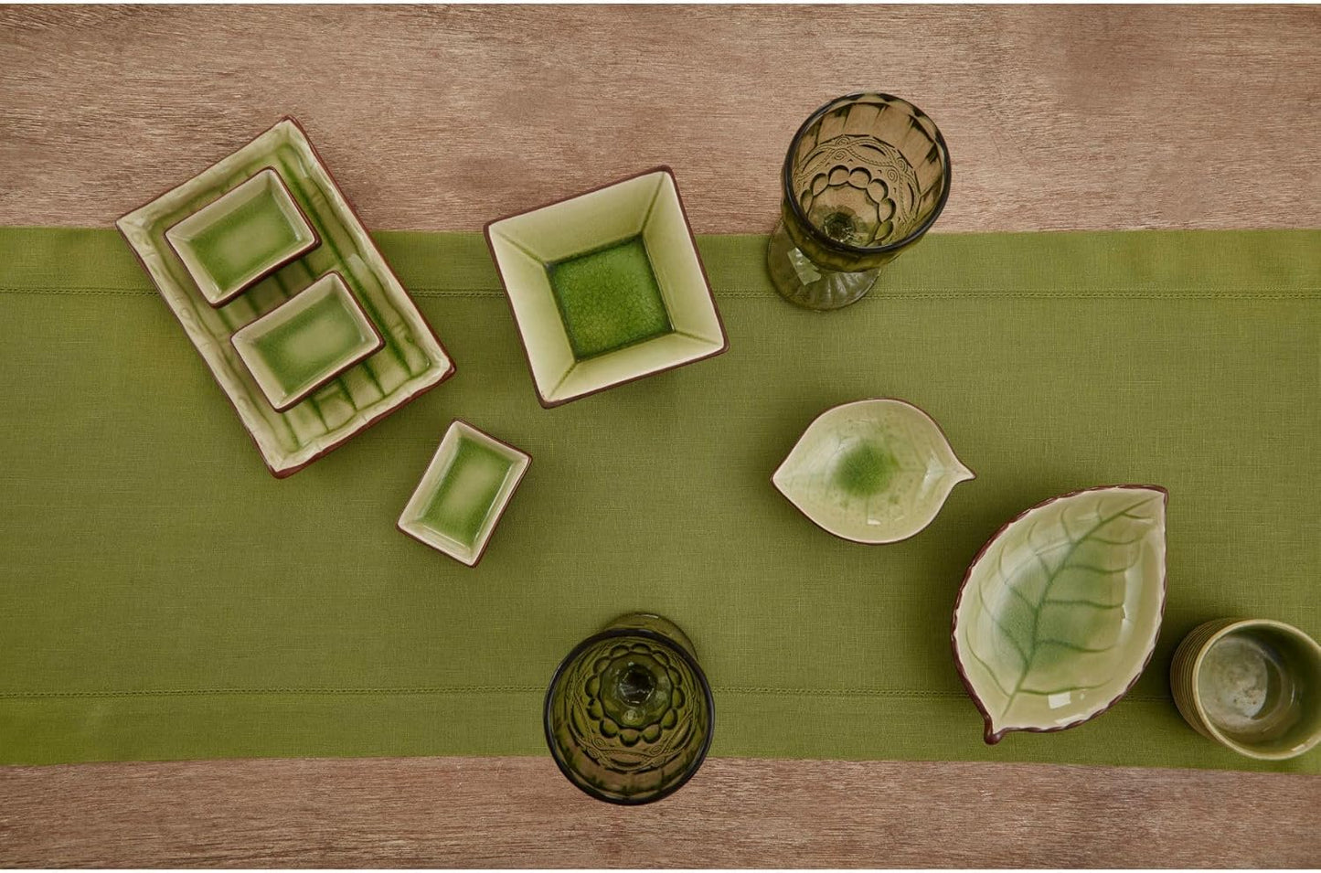 Solino Home Linen Avocado Green Hemstitch Table Runner 48 Inches - 100% Pure Linen Small Table Runner 14 x 48 Inch Ideal for Dresser and Coffee Tables - Classic Hemstitch - Fall, Autumn, Thanksgiving