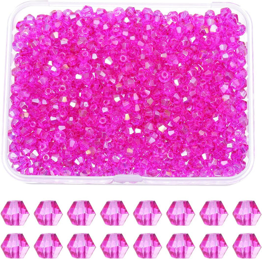PATIKIL 1000pcs 3mm Bicone Glass Crystal Beads, Faceted Glass Spacer Beads with Box for Jewelry Making Bracelet Necklace Earrings DIY Suncatcher Craft, Rose Red AB