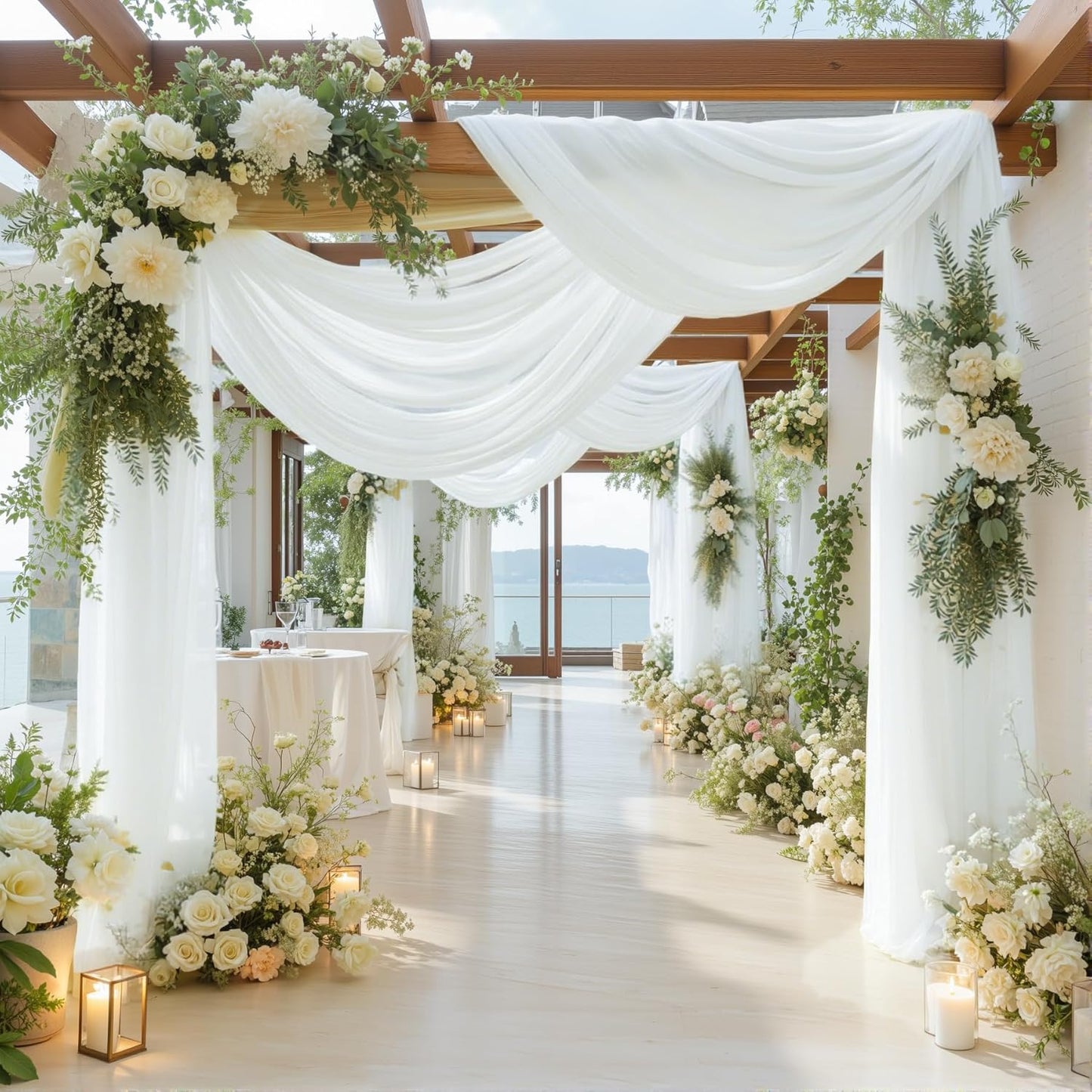 1 Panel Wedding Arch Draping Fabric White Sheer Backdrop Curtain Arch Drape for Wedding Ceremony Reception,Bridal Shower Party Decorations 28" X 19ft