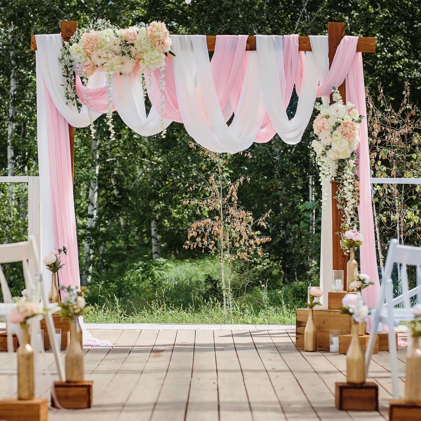 Wedding Arch Draping Fabric 29" x 18 FT Light Pink Sheer Chiffon Outdoor Curtain Drapes for Wedding Birthday Party Ceremony Decor(2 Panels, Light Pink)