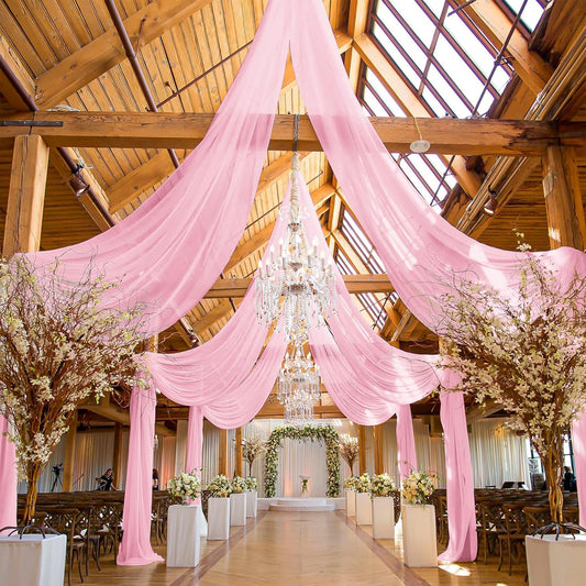 6 Panels Pink Ceiling Drapes for Wedding, 5ftx20ft Ceiling Drapes Cheesecloth Sheer Fabric Curtain Wedding Arch Draping Fabric Romantic Ceilings Decorations for Weddings Party Ceremony Stage