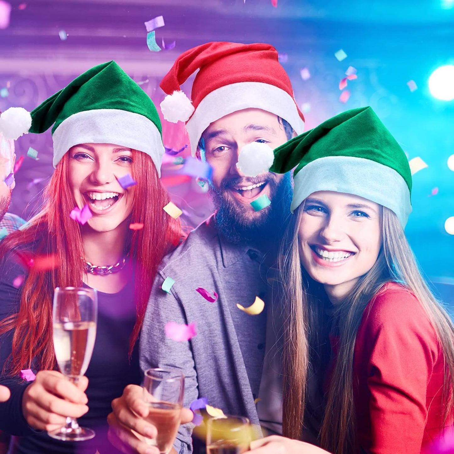 SATINIOR 12 Pieces Santa Hats Christmas Non Woven Fabric Hat for Holidays Xmas Party Supplies