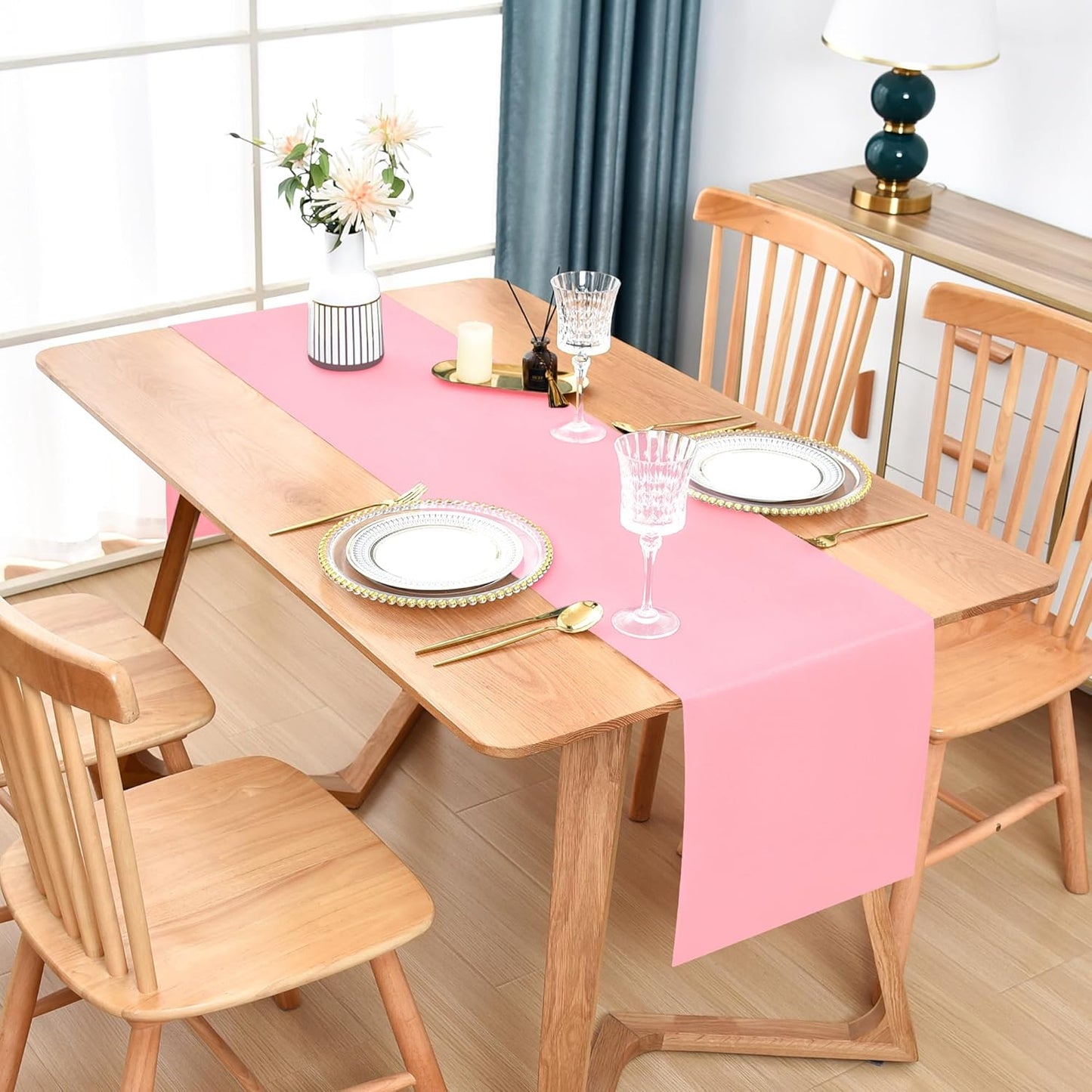 Farmhouse Pink Table Runner Dining Table Runners 72 Inches Long Coffee Table Runner for Dresser Living Room Bedroom Holiday Party Banquet 12X72 Inch