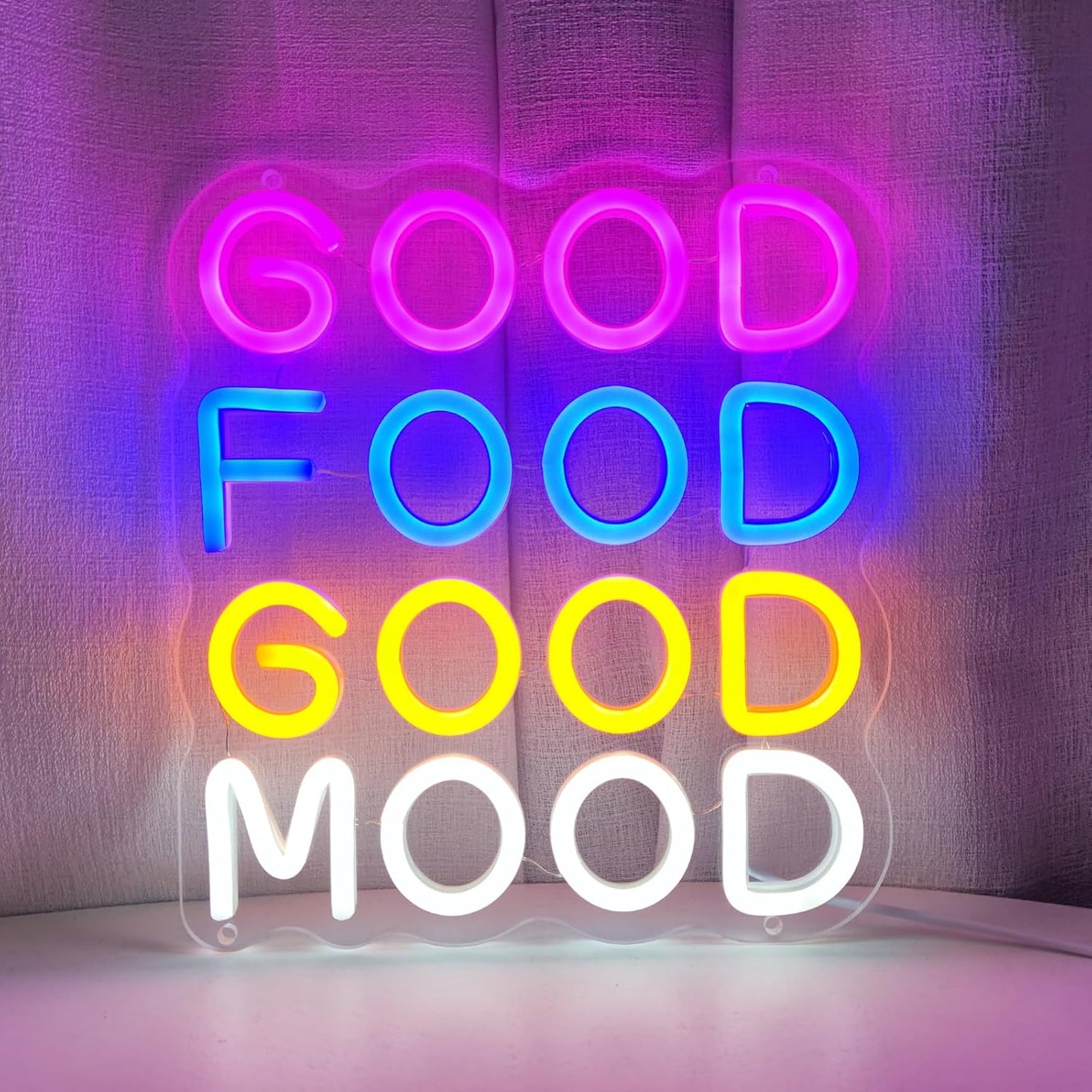 Good Food Good Mood Neon Signs for Wall Decor, Food Neon Sign Mood Neon Light for Snack Shop Restaurant Food Bedroom Room Cafe, 9.3"" x 10.2""