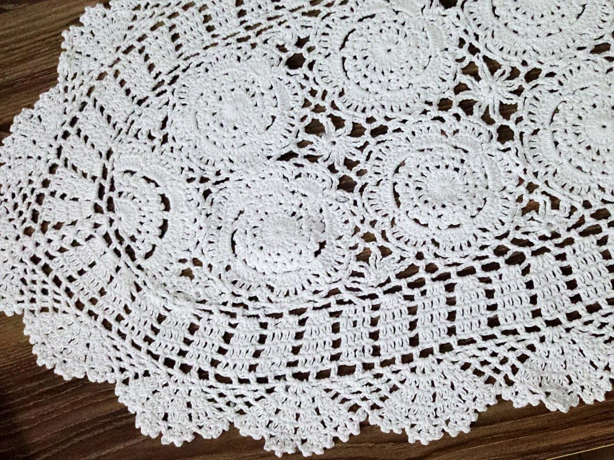 Cotton Handmade Crochet lace Table Runners Oval Tablecloth Doilies Doily Table Dresser Scarf Décor,15x27 inch,White