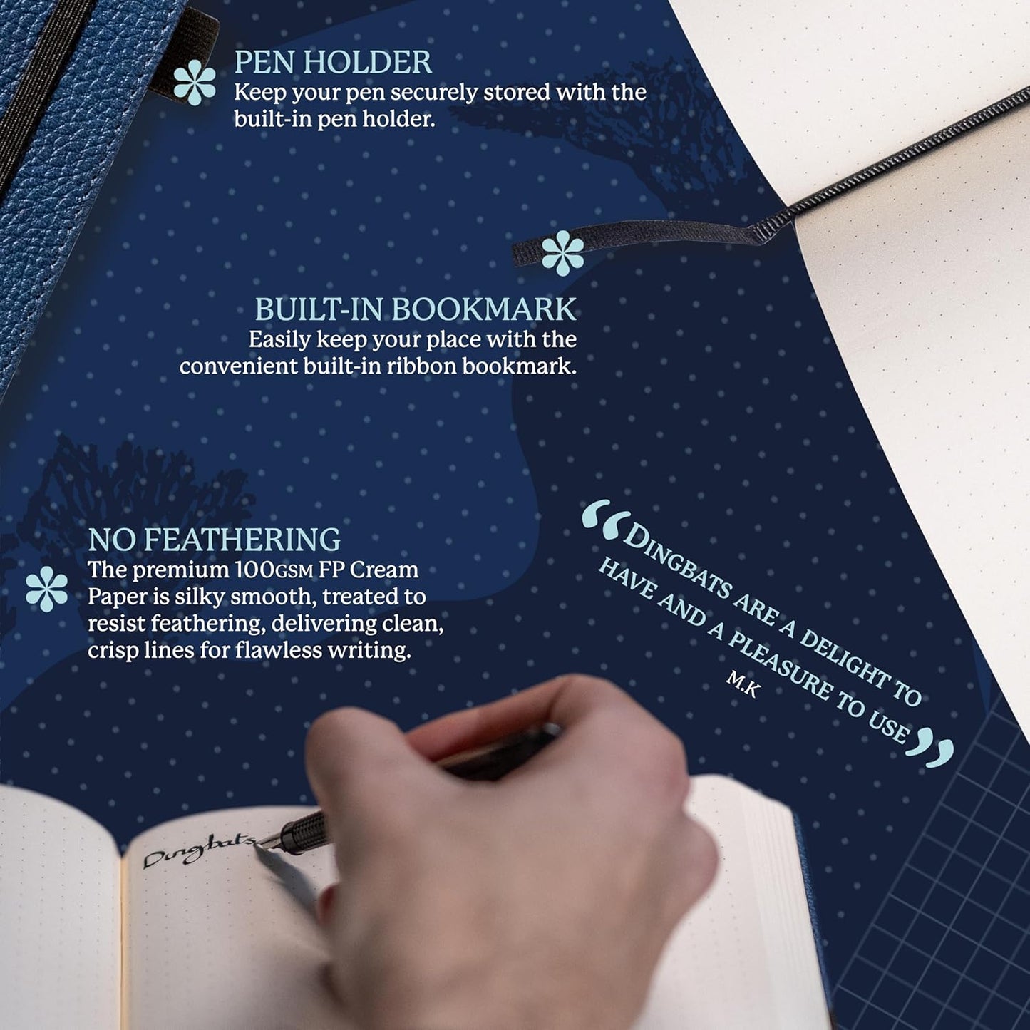 Dingbats Wildlife Grid Journal A5 - Vegan Leather Hard Cover, Ideal for Work, Travel - Pocket, Elastic Closure, Bookmark