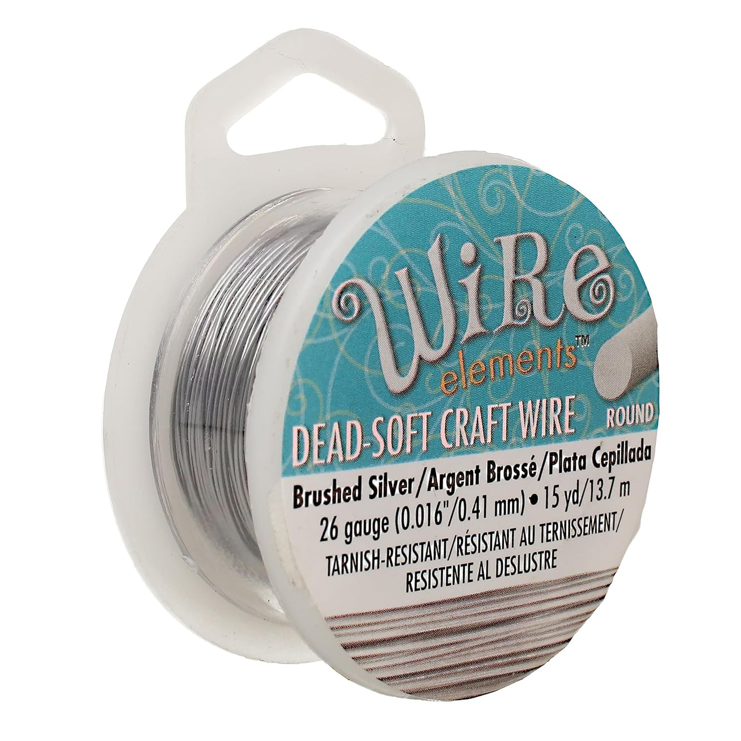 The Beadsmith Wire Elements Craft Wire – Tarnish Resistant, Soft Temper, Round, Brush Silver Color – 0.41mm, 26 Gauge, 15 Yard Spool – Jewelry Making, Wire Wrapping, Floral, & Other DIY Crafts