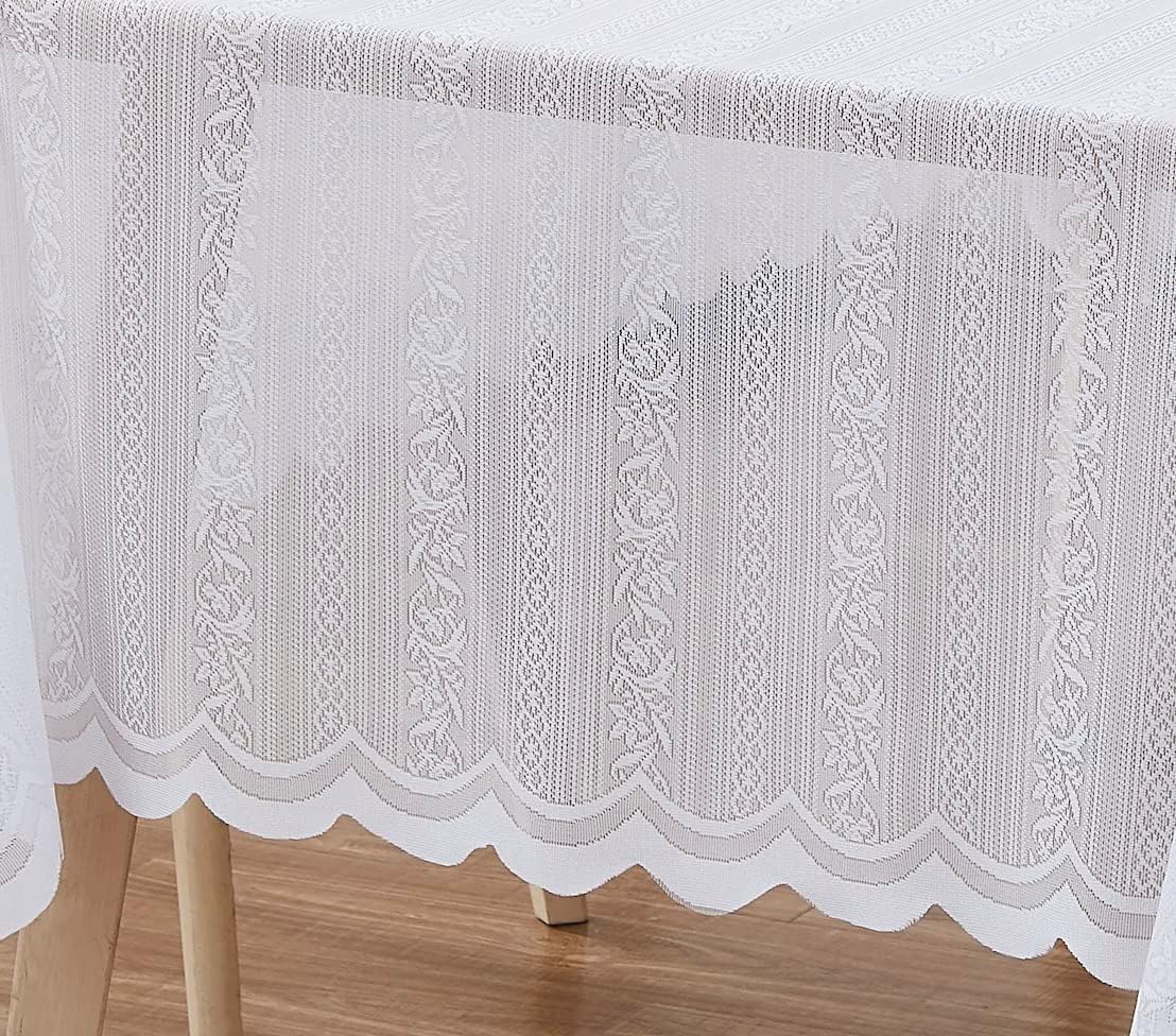 LinenZone Round Lace Tablecloth with Elegant Scalloped Bottom for Any Special Event Such as Wedding, Birthday Party, Baby Shower, Anniversary. Sits 4 to 6 People. (Linda 70 Round, White)