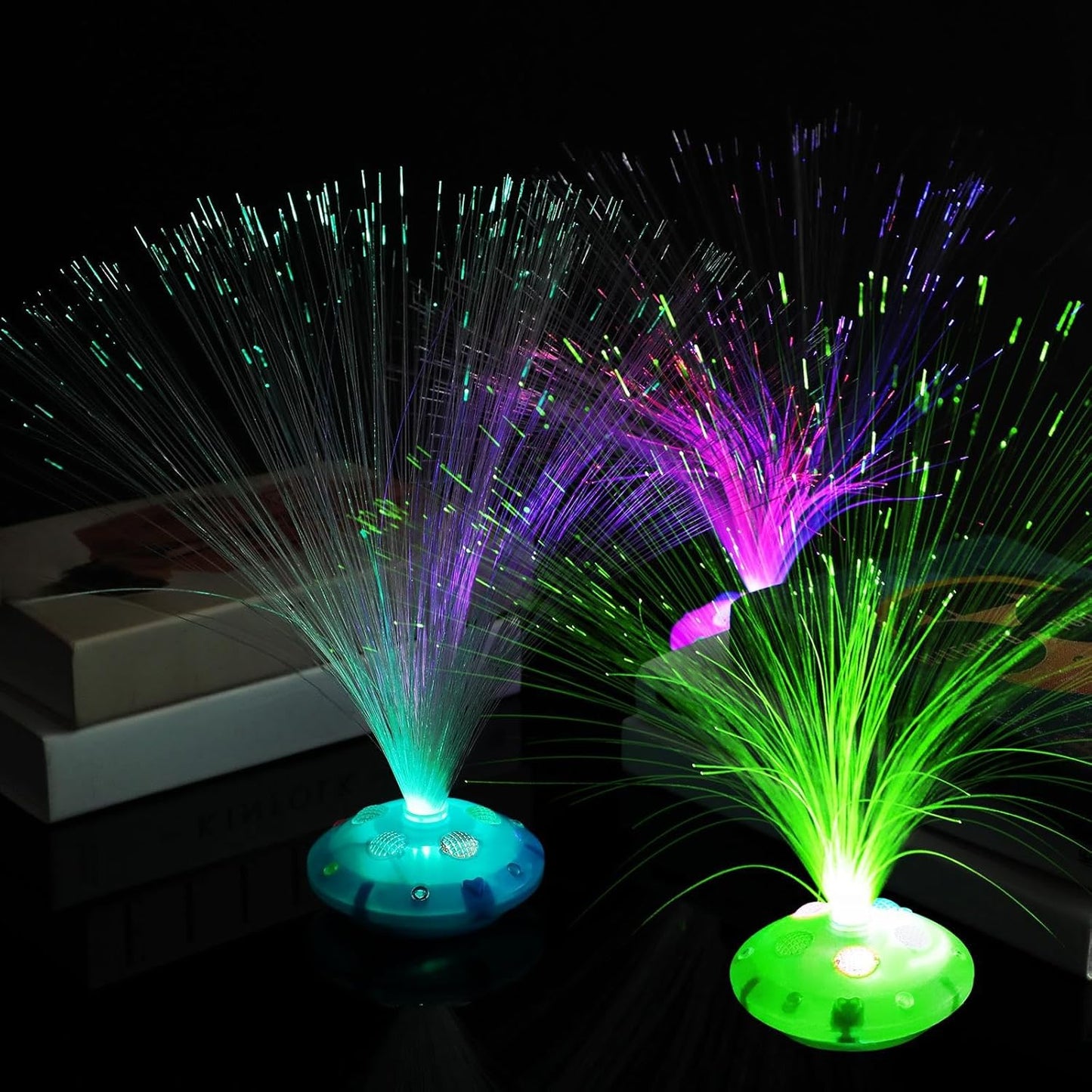 Retisee 24 Pcs Halloween Fiber Optic Lamp Multicolored Centerpiece Optic Lights Battery Powered with Cone Base Illuminated Crystals for Room Wedding Holiday Independence Day Tables Disco Party
