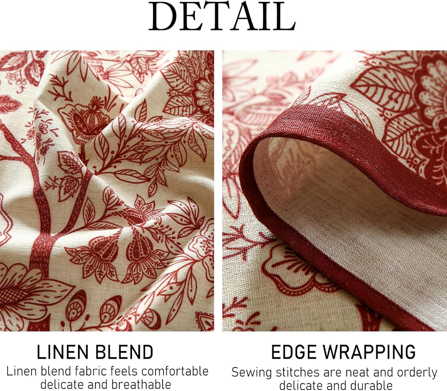 ISAENNE Designer French Linen Small Round Tablecloth,Red Floral Washable Indoor Table Cloth,Durable Home Decor Tablecloths for Dining Thanksgiving Kitchen Party Christmas,Diameter 55"-Ruyi A